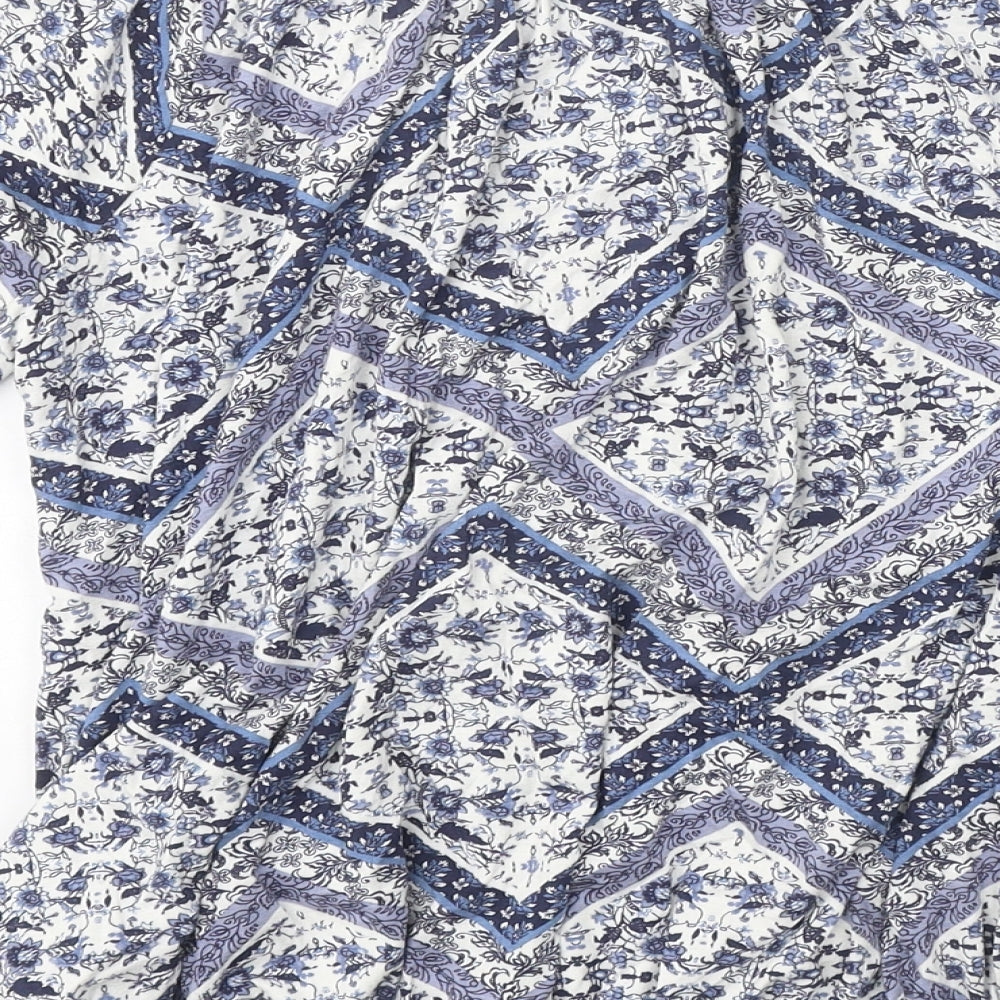 George Womens Blue Geometric Viscose Basic Blouse Size 18 Boat Neck