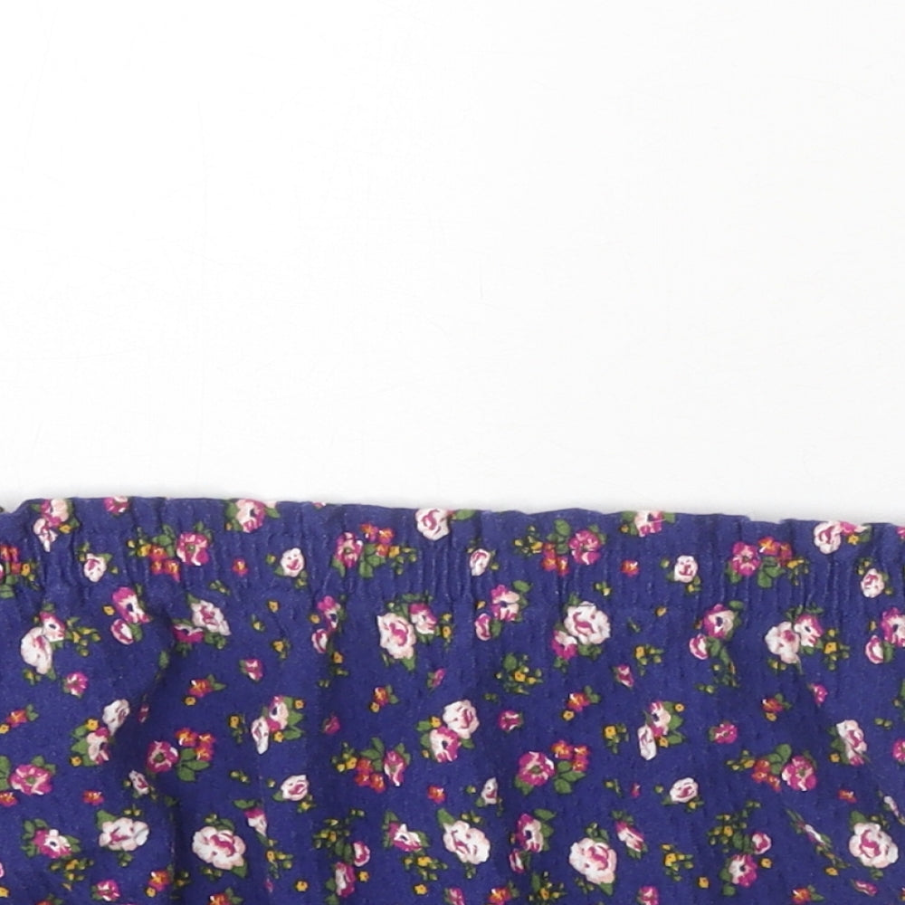 Topshop Womens Blue Floral Cotton Cropped Blouse Size 6 Off the Shoulder