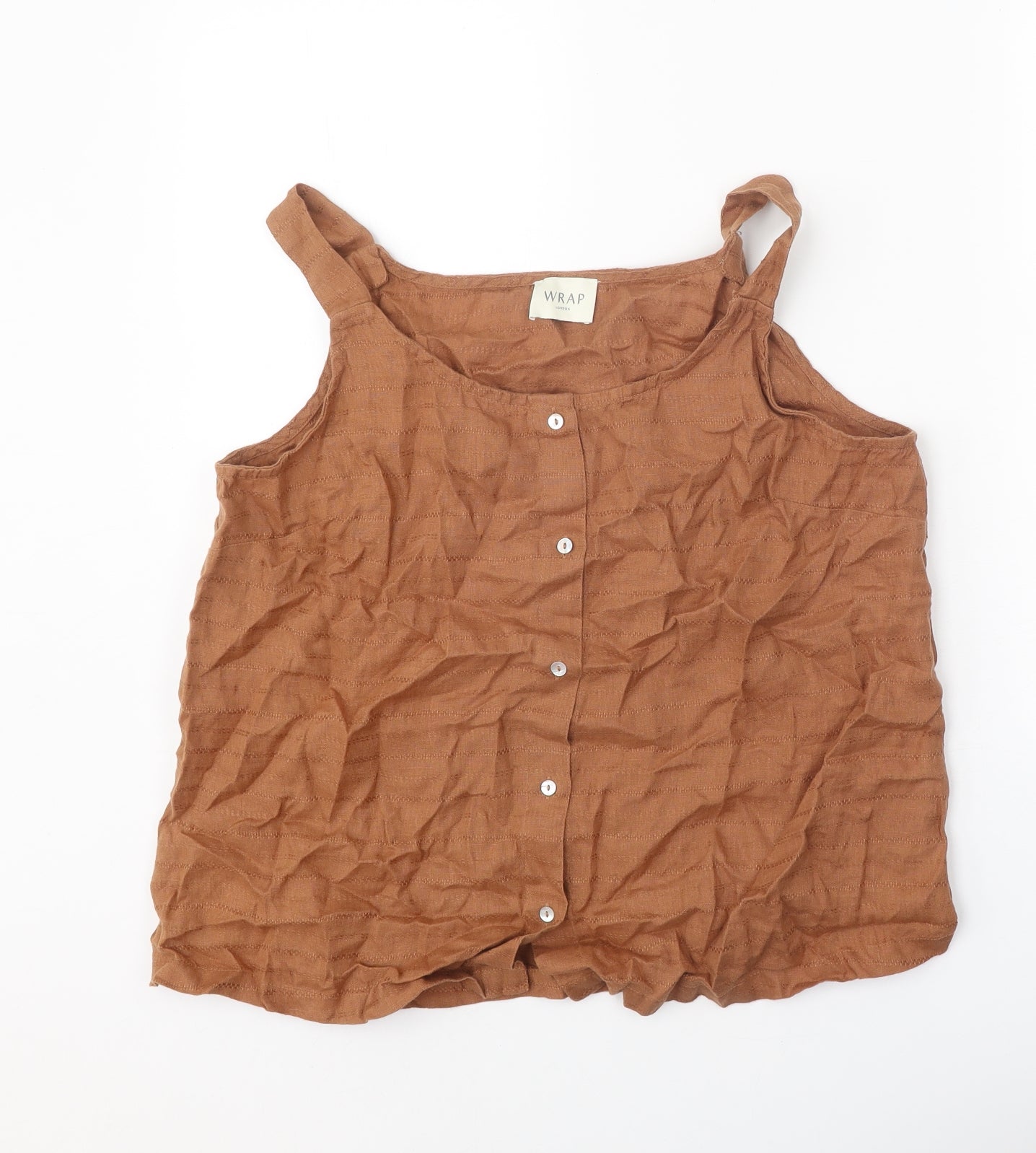 Wrap London Womens Brown Linen Basic Tank Size 14 Scoop Neck