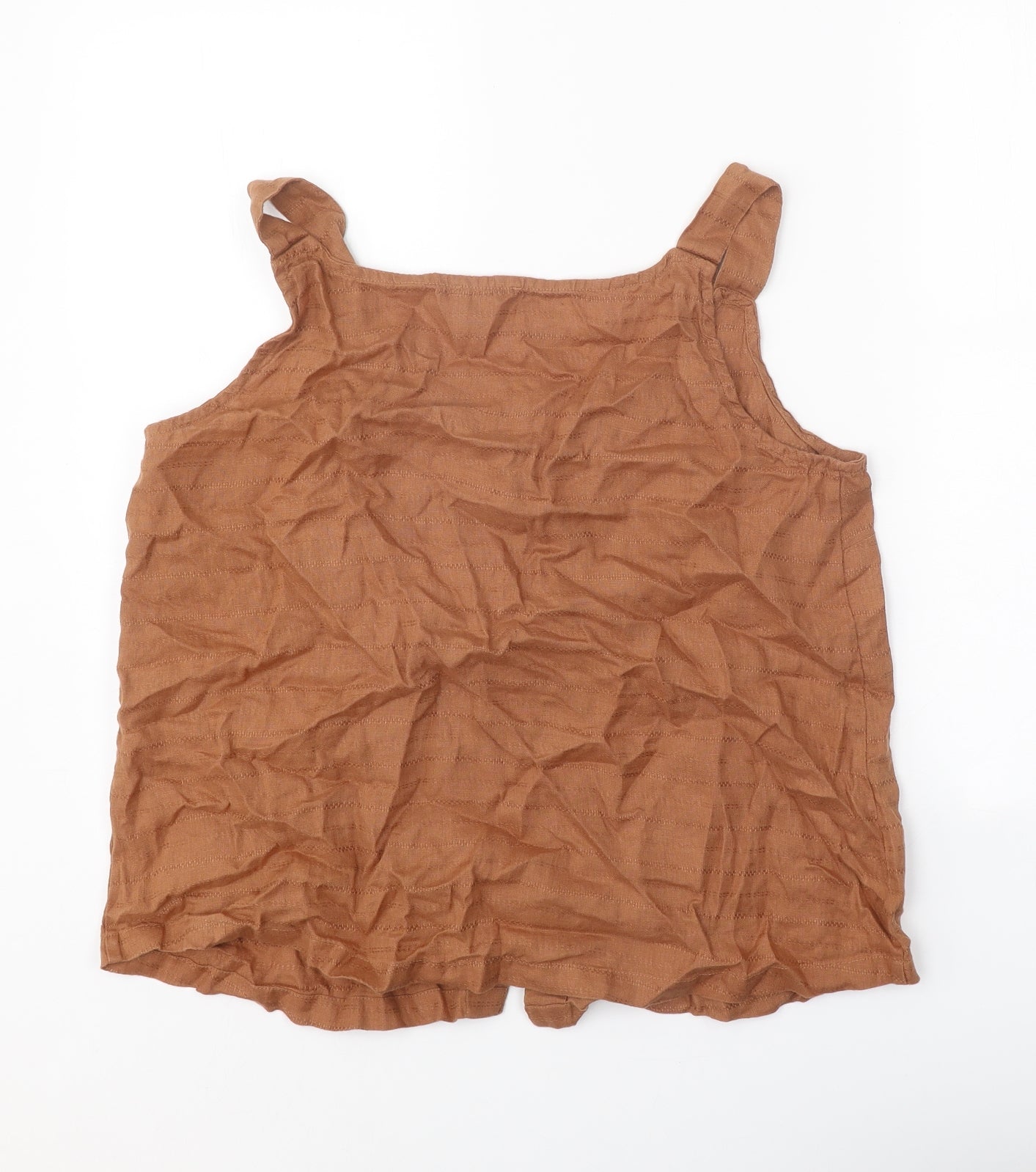 Wrap London Womens Brown Linen Basic Tank Size 14 Scoop Neck