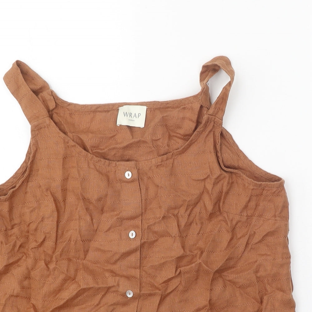Wrap London Womens Brown Linen Basic Tank Size 14 Scoop Neck