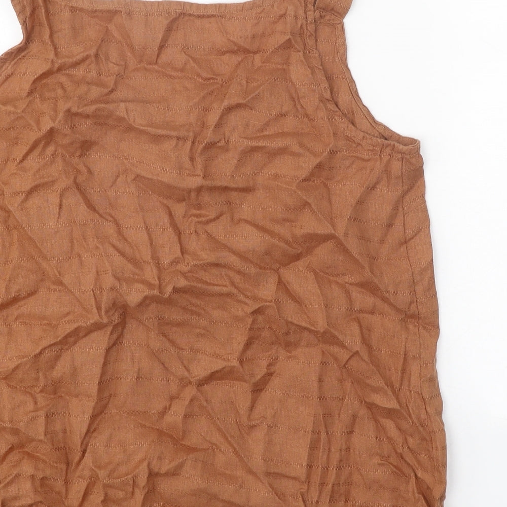 Wrap London Womens Brown Linen Basic Tank Size 14 Scoop Neck