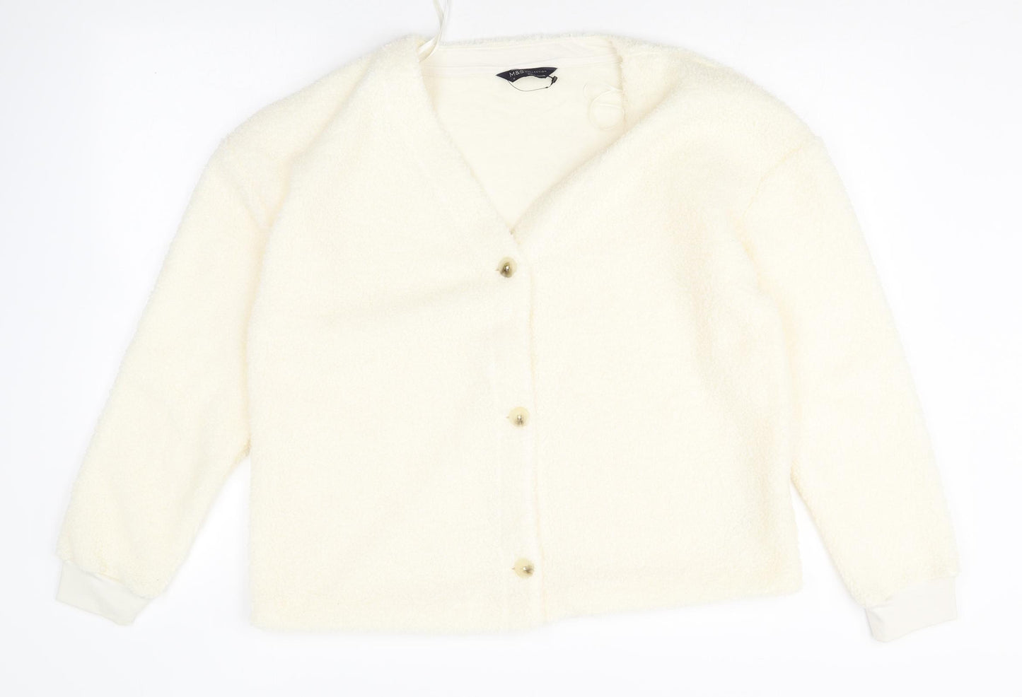 Marks and Spencer Womens Ivory V-Neck Polyester Cardigan Jumper Size 16
