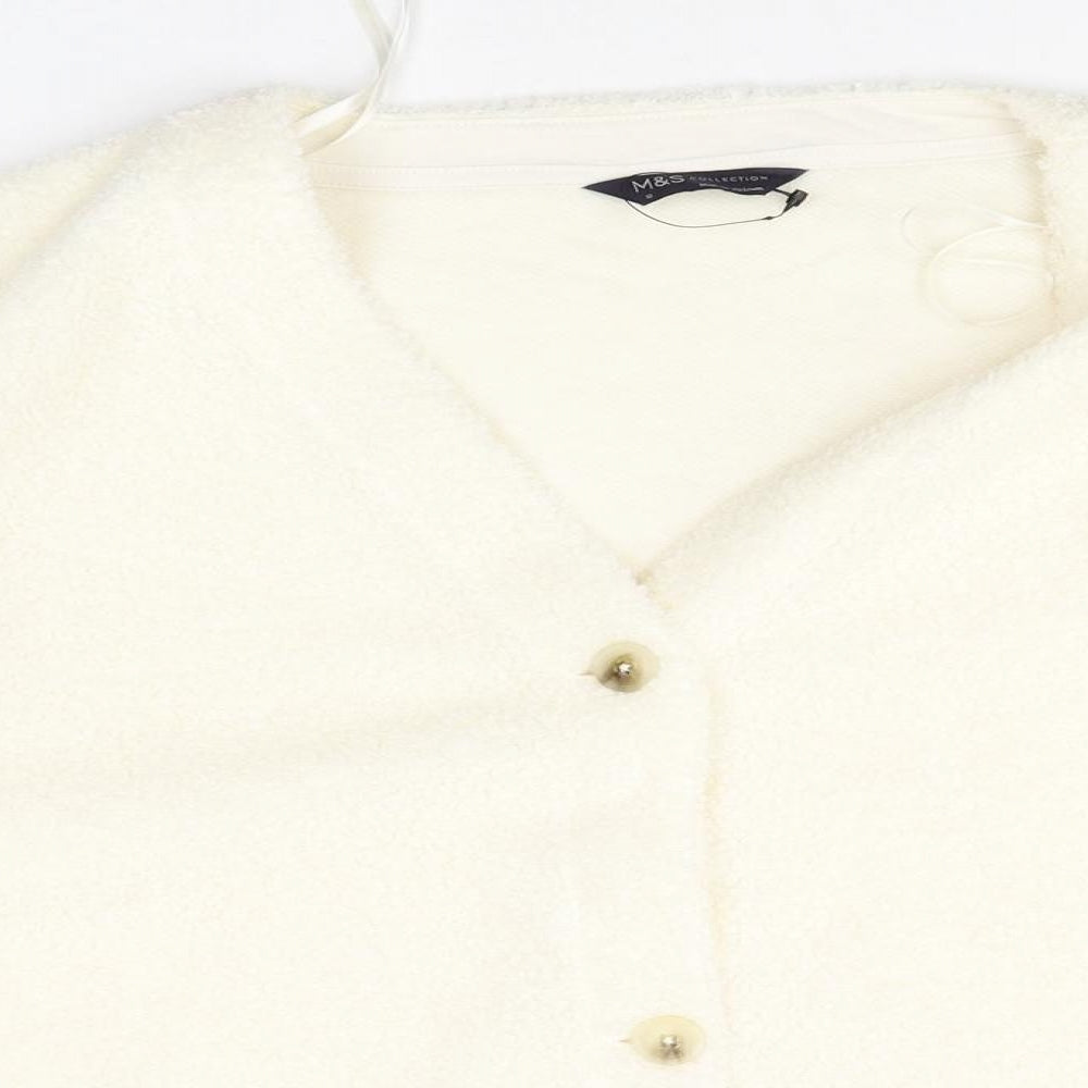 Marks and Spencer Womens Ivory V-Neck Polyester Cardigan Jumper Size 16