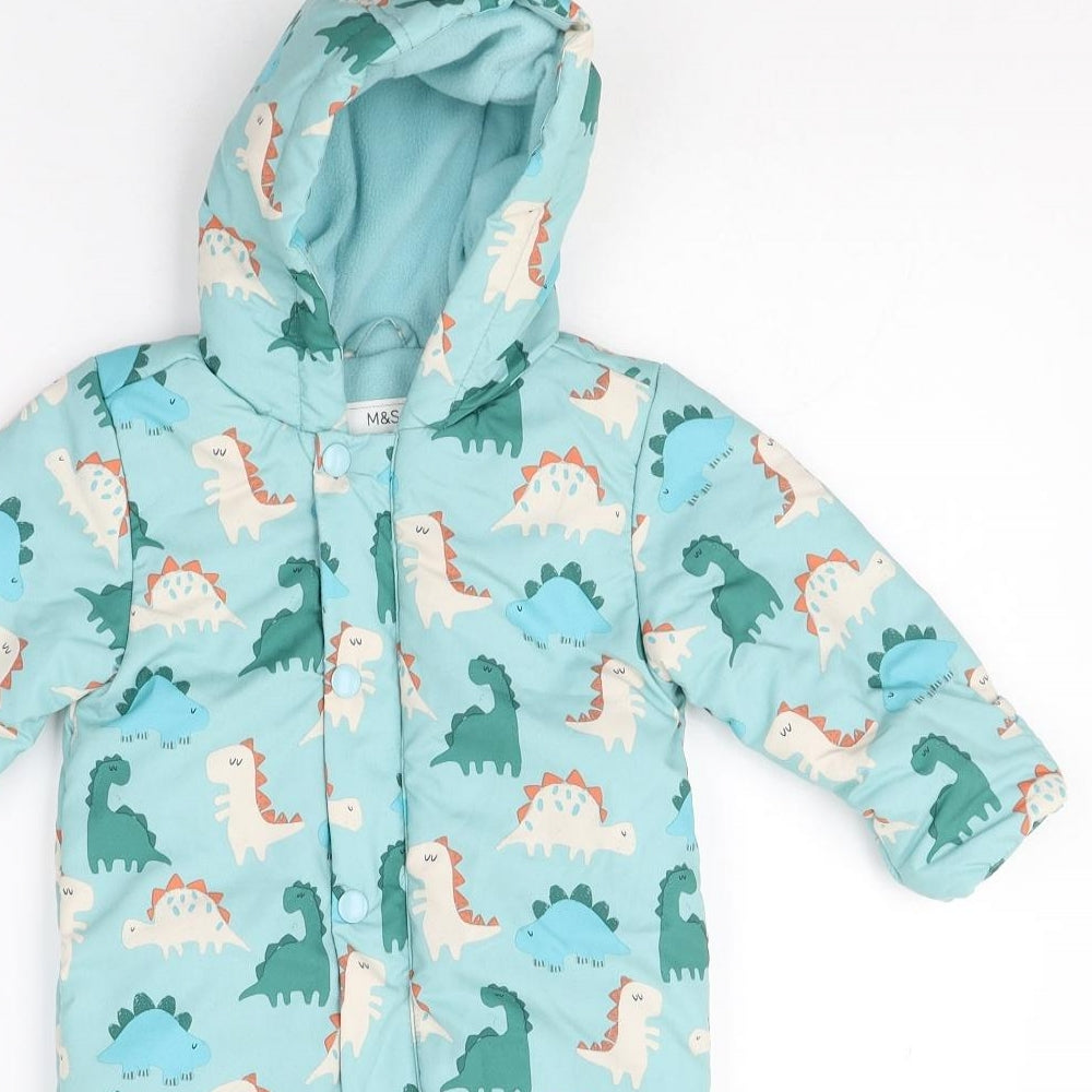 Marks and Spencer Baby Multicoloured Geometric Polyester Coverall One-Piece Size 6-9 Months Zip - Dinosaur Print