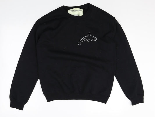 Front view of Gildan women’s black cotton pullover sweatshirt, size S, pullover