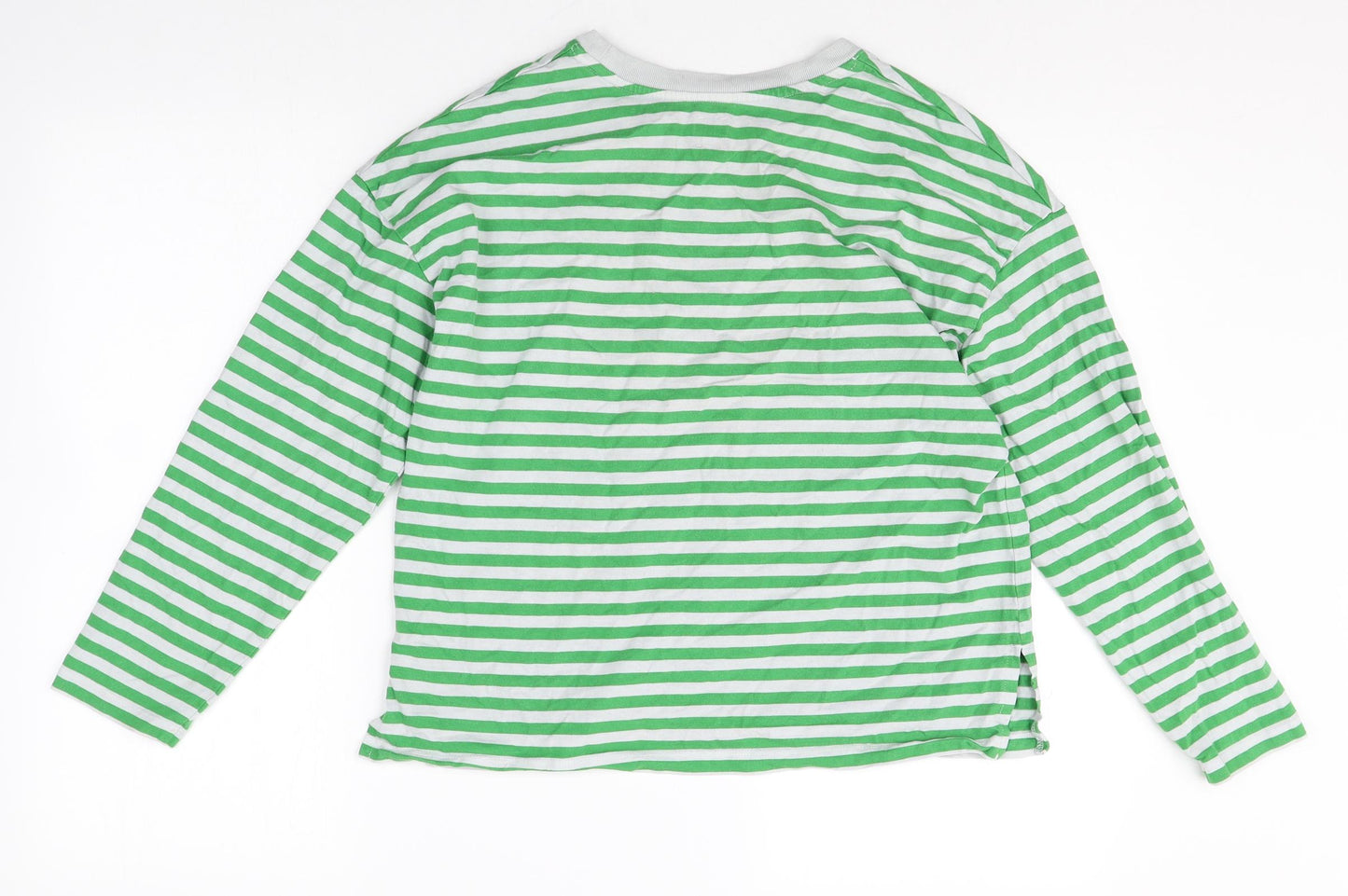 John Lewis Womens Green Striped Cotton Basic T-Shirt Size 14 Round Neck