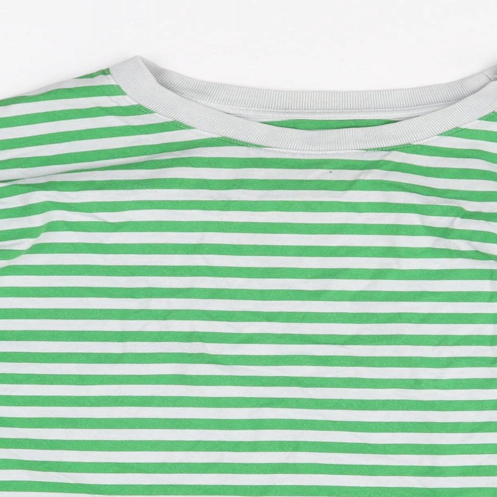 John Lewis Womens Green Striped Cotton Basic T-Shirt Size 14 Round Neck