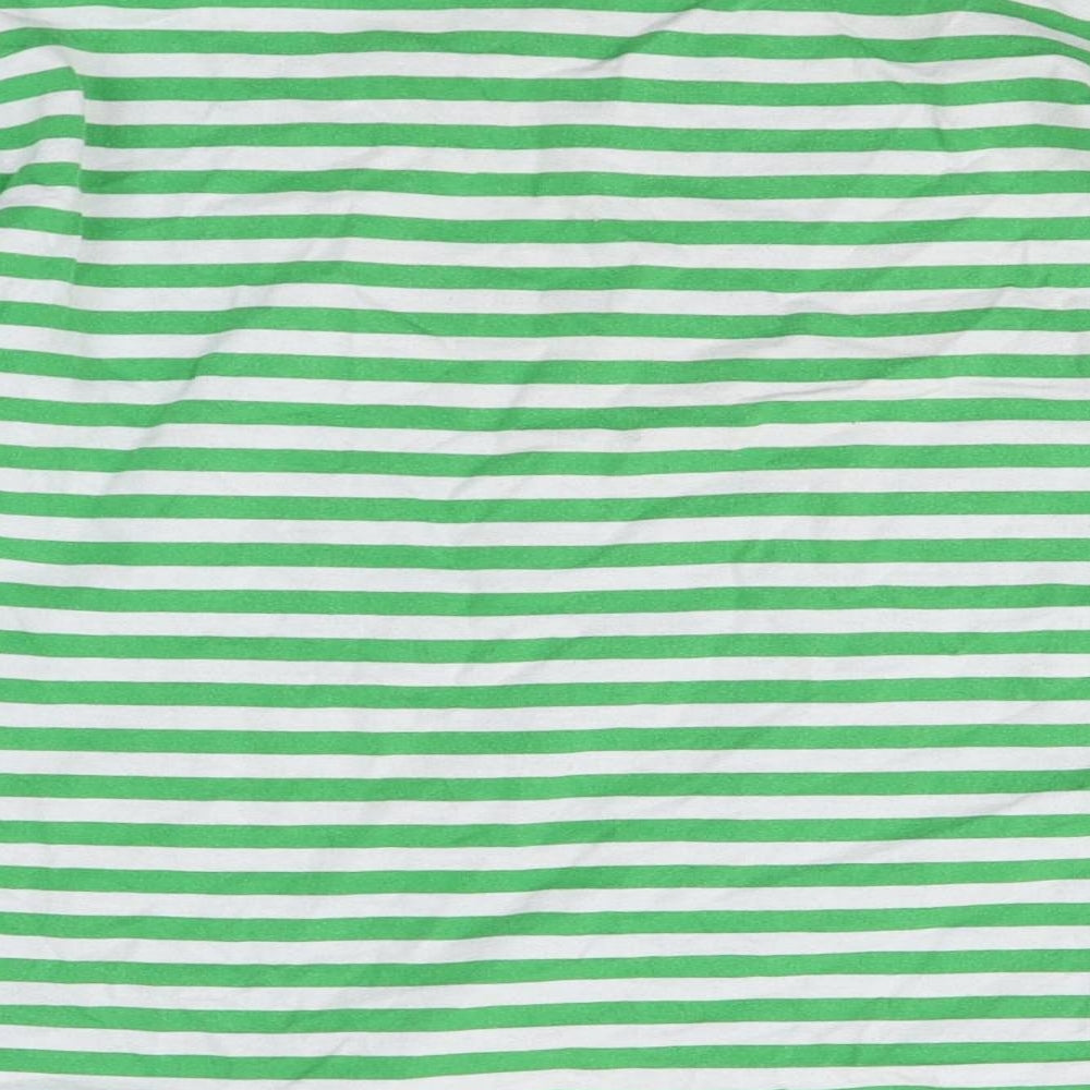 John Lewis Womens Green Striped Cotton Basic T-Shirt Size 14 Round Neck