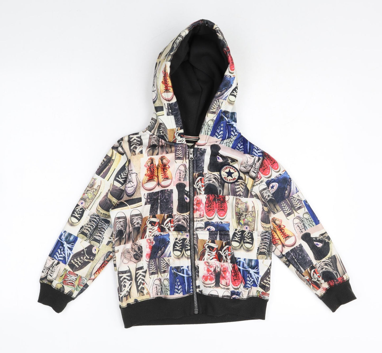Converse Boys Multicoloured Geometric Polyester Full Zip Hoodie Size 5-6 Years Zip - Converse print