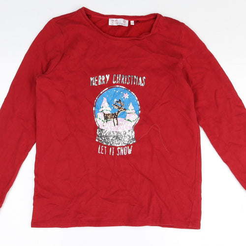 NEXT Womens Red 100% Cotton Pullover Sweatshirt Size 10 Pullover - Merry Christmas Let It Snow