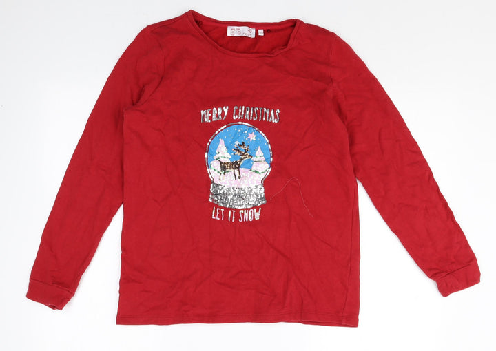 NEXT Womens Red 100% Cotton Pullover Sweatshirt Size 10 Pullover - Merry Christmas Let It Snow