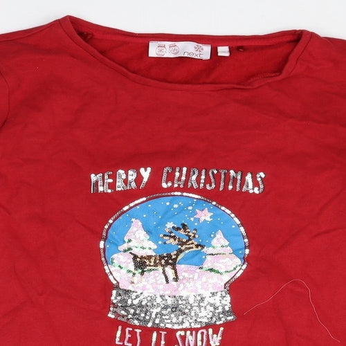 NEXT Womens Red 100% Cotton Pullover Sweatshirt Size 10 Pullover - Merry Christmas Let It Snow