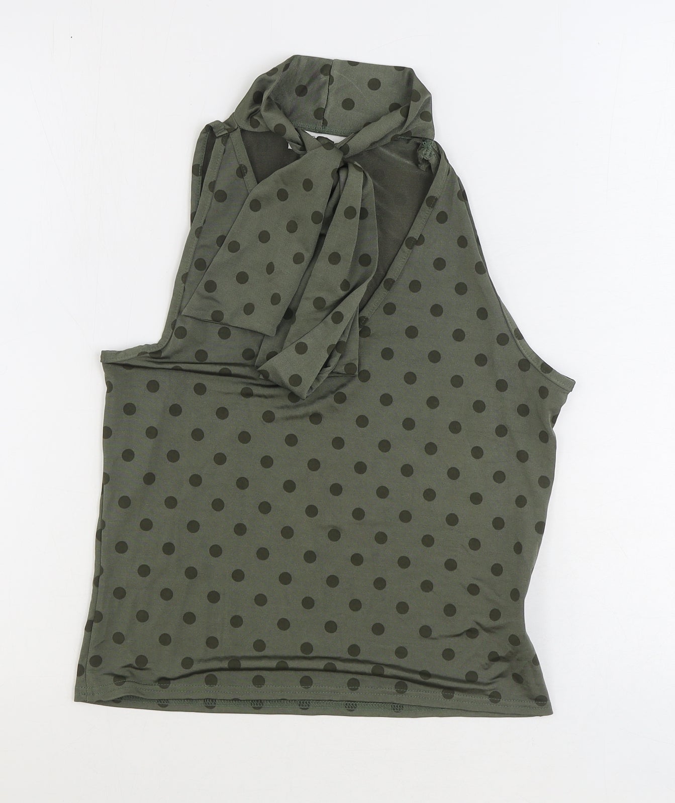 Classic Womens Green Polka Dot Polyester Basic Tank Size 14 V-Neck - Pussy Bow Neck