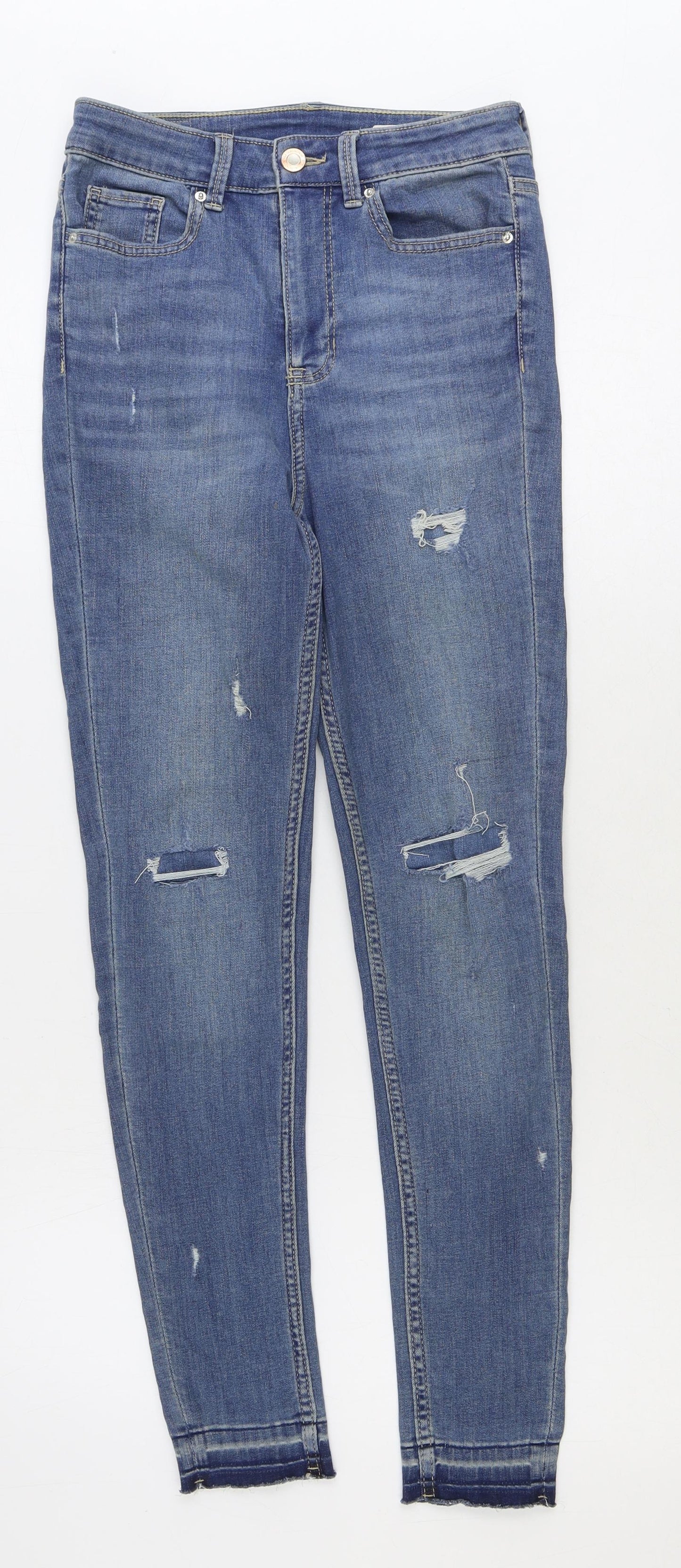 Marks and Spencer Womens Blue Cotton Skinny Jeans Size 8 Regular Zip