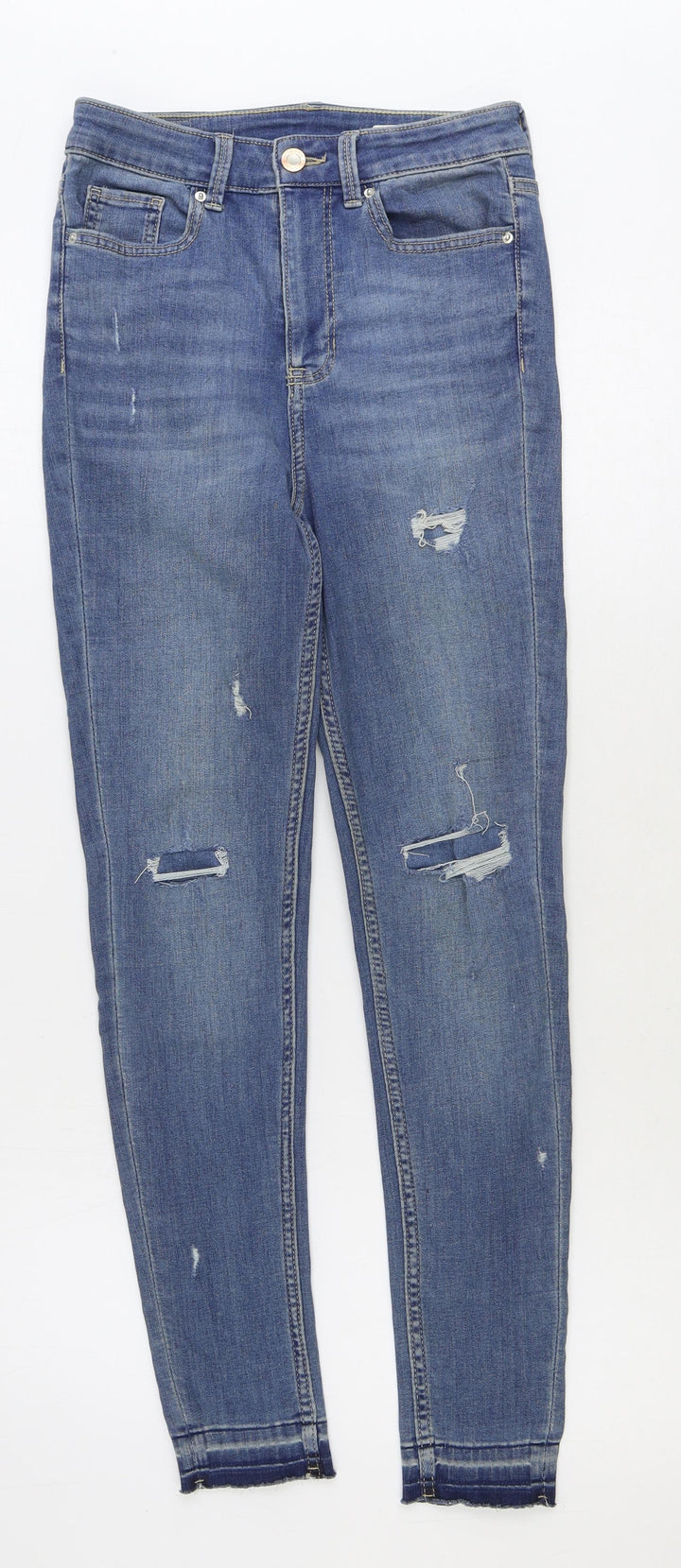 Marks and Spencer Womens Blue Cotton Skinny Jeans Size 8 Regular Zip