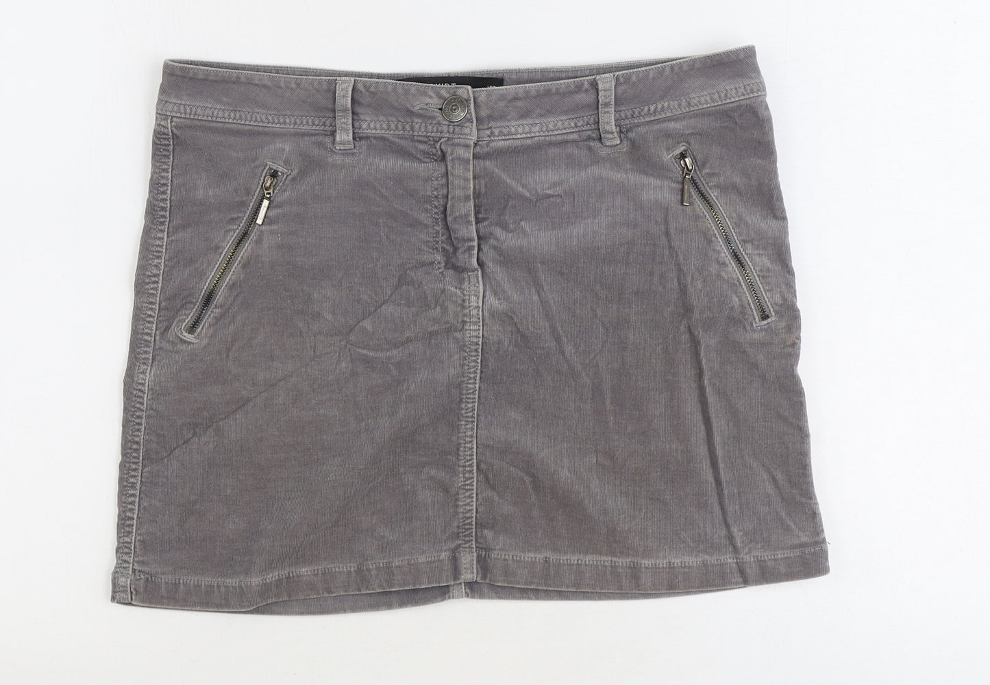 NEXT Womens Grey Cotton Straight & Pencil Skirt Size 10 Zip