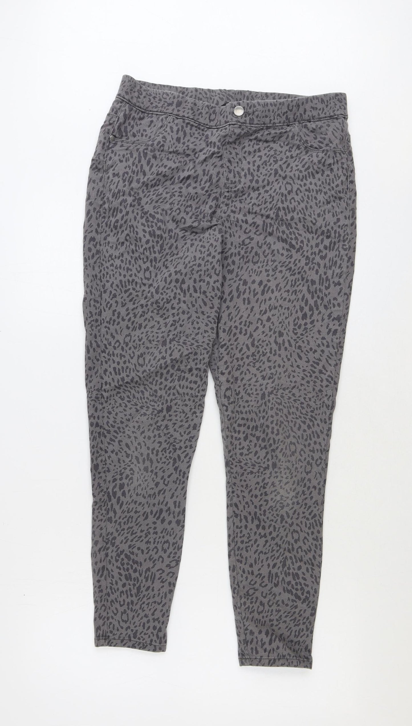 George Womens Grey Animal Print Cotton Skinny Jeans Size 14 Regular Button - Leopard Pattern