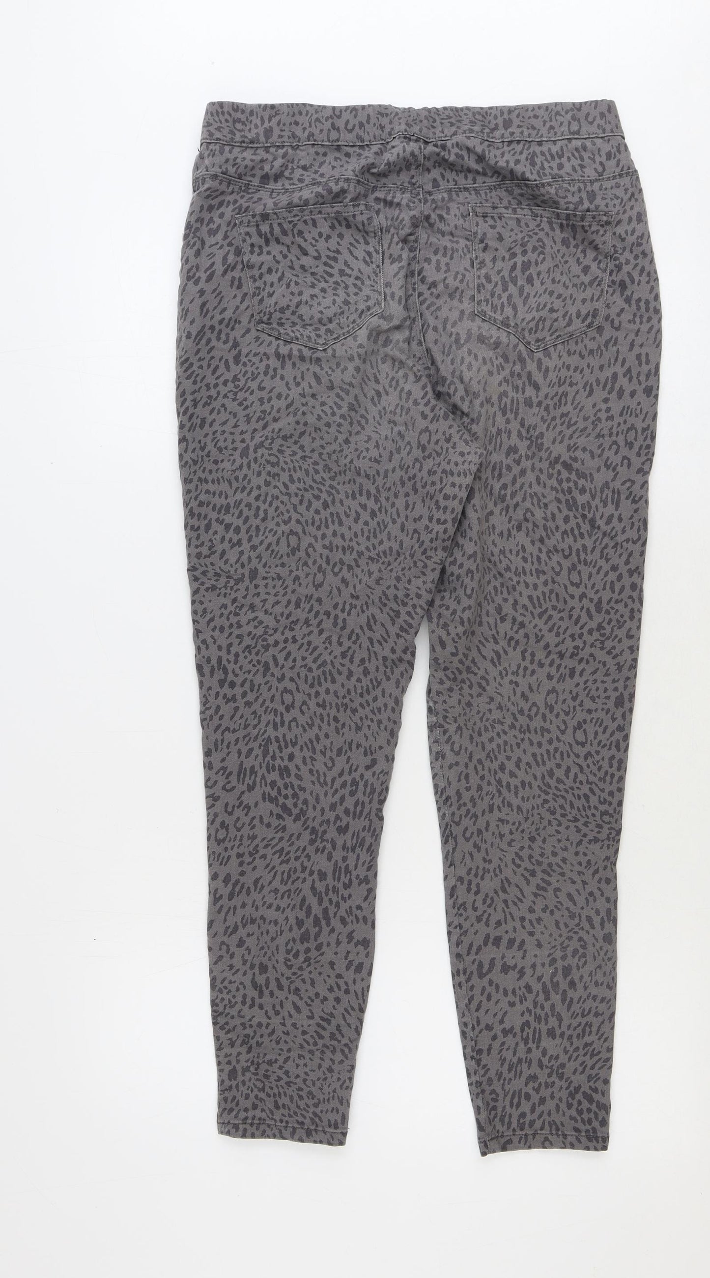 George Womens Grey Animal Print Cotton Skinny Jeans Size 14 Regular Button - Leopard Pattern
