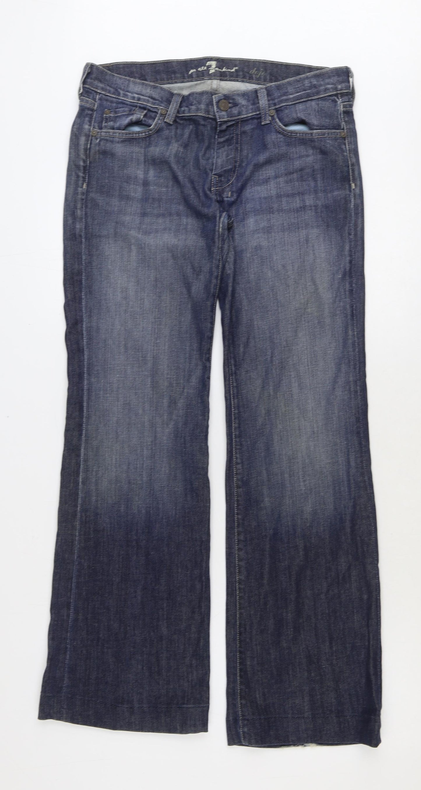 7 For All Mankind Womens Blue Cotton Bootcut Jeans Size 16 Regular Zip