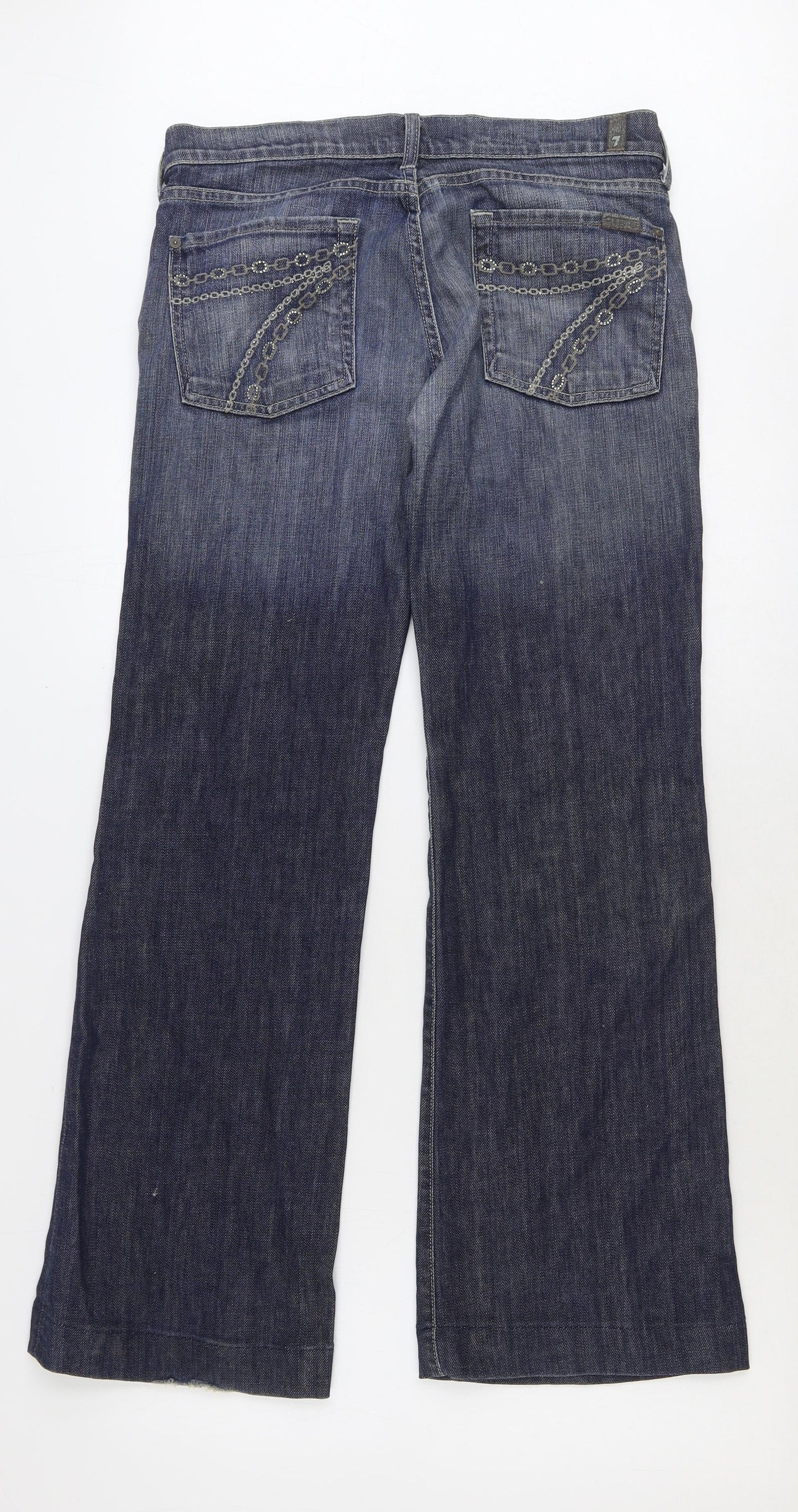 7 For All Mankind Womens Blue Cotton Bootcut Jeans Size 16 Regular Zip