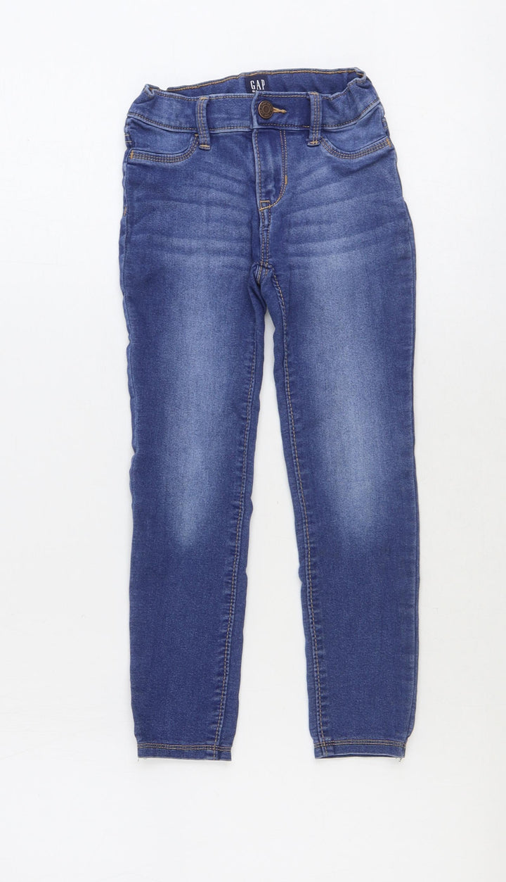 Gap Girls Blue Cotton Skinny Jeans Size 7 Years Regular Zip