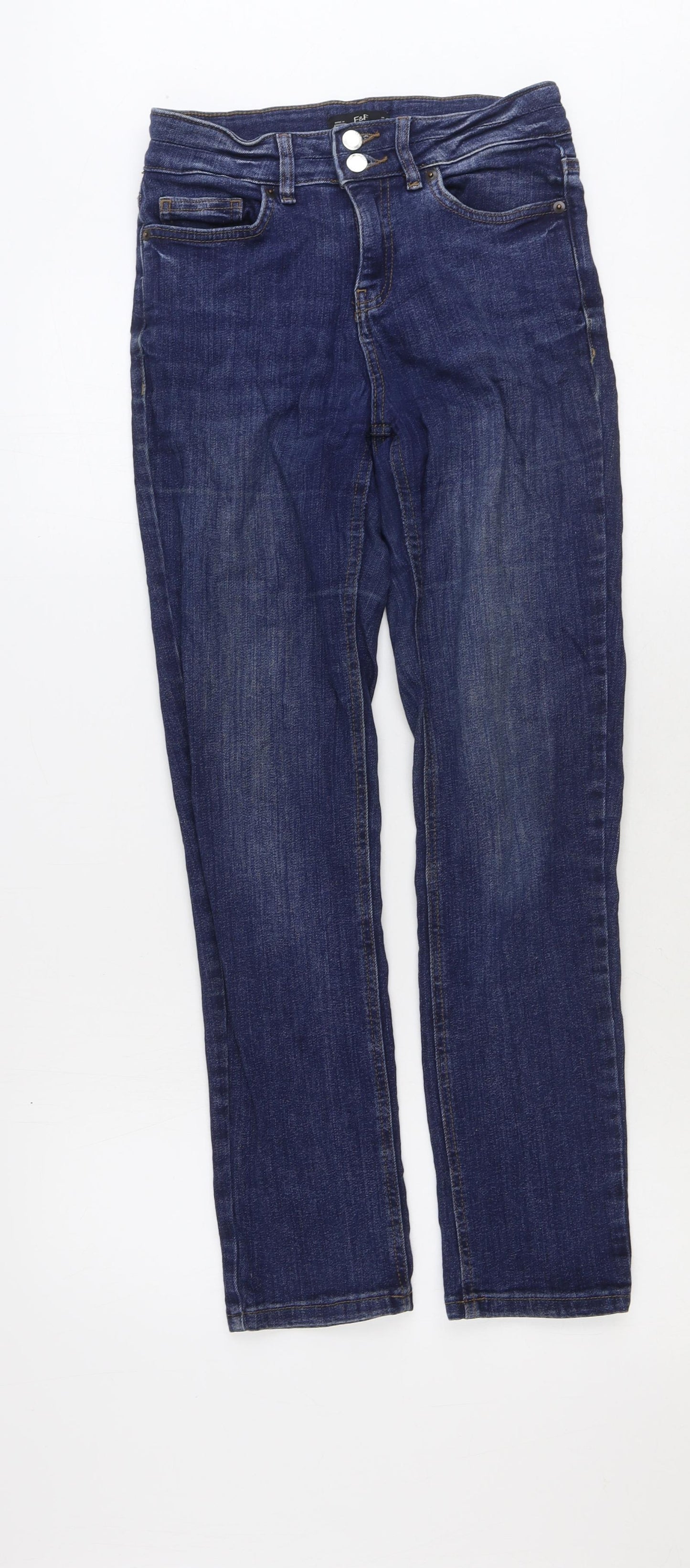 F&F Womens Blue Cotton Straight Jeans Size 8 Regular Zip