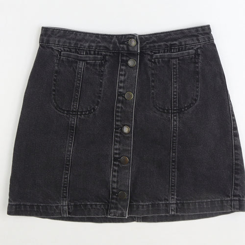Topshop Womens Black Cotton Mini Skirt Size 28 in Button