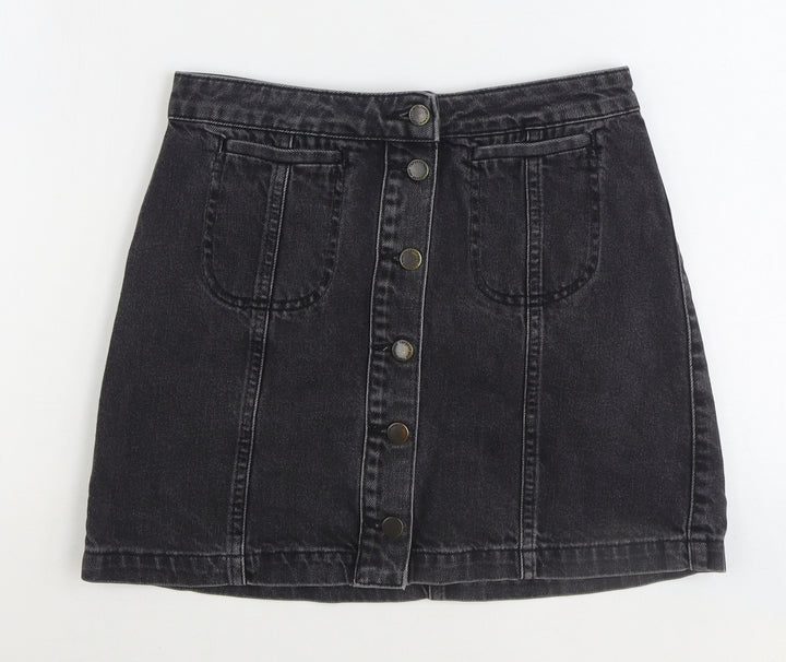 Topshop Womens Black Cotton Mini Skirt Size 28 in Button
