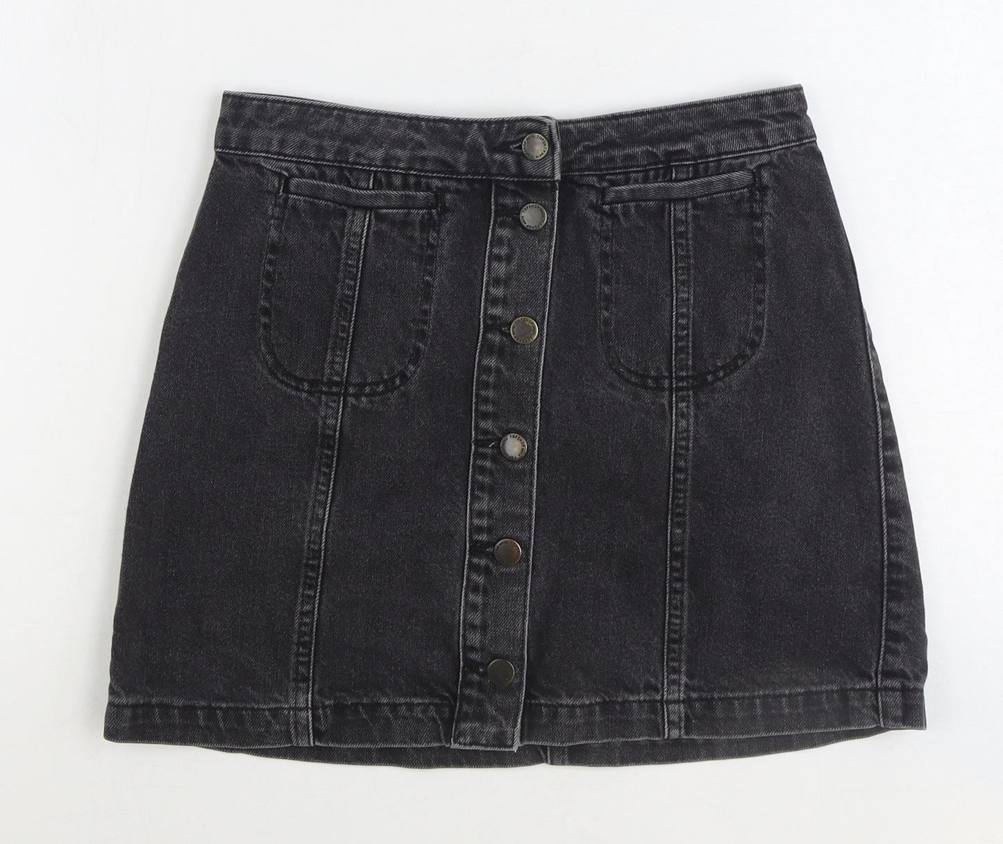 Topshop Womens Black Cotton Mini Skirt Size 28 in Button