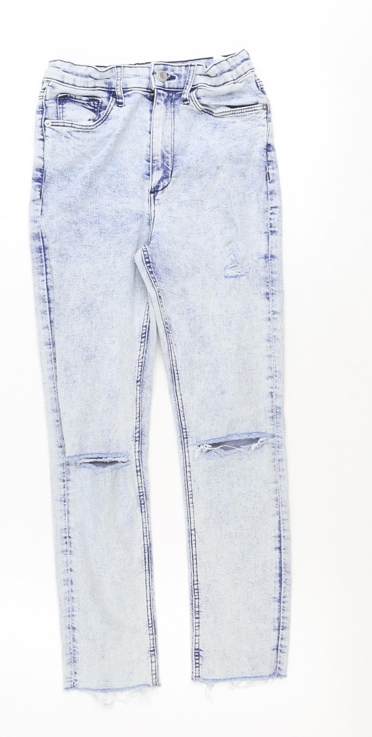 Preworn Girls Blue 100% Cotton Straight Jeans Size 11 Years Zip - Distressed