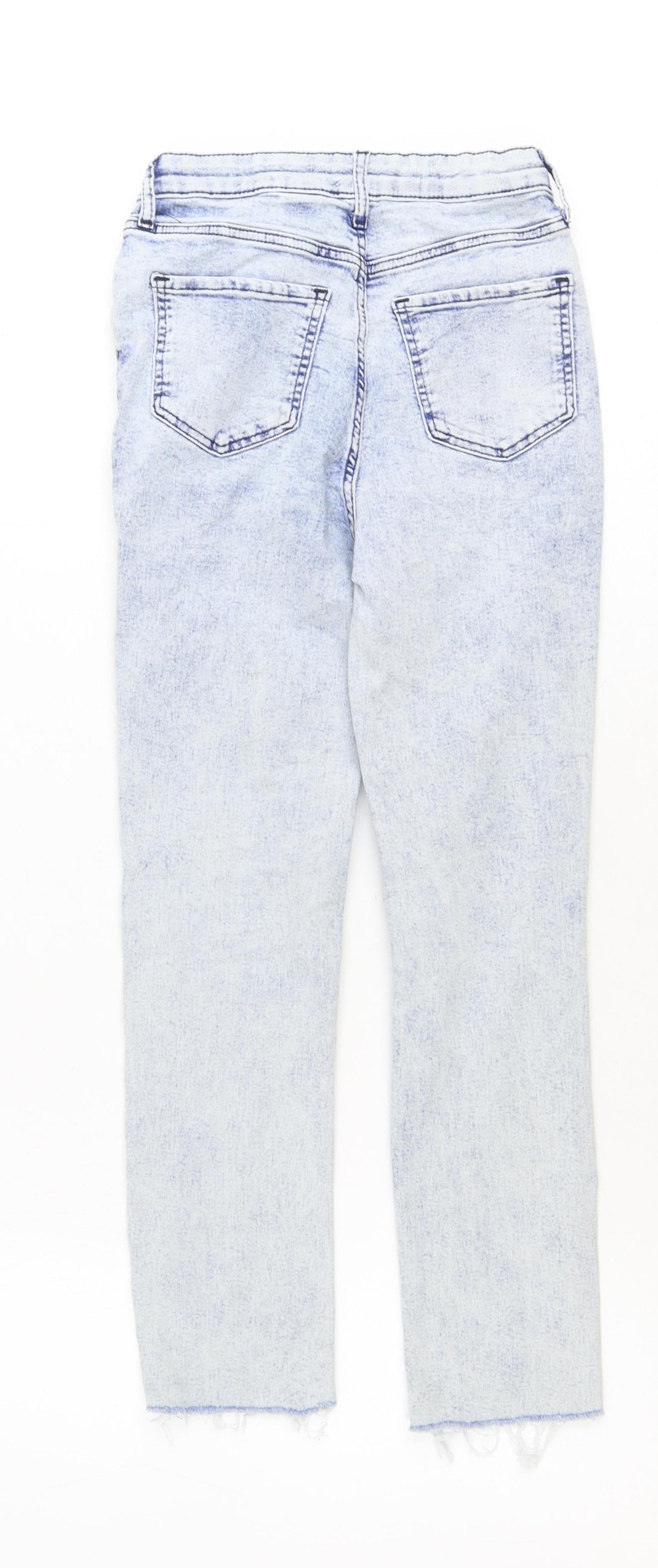 Preworn Girls Blue 100% Cotton Straight Jeans Size 11 Years Zip - Distressed