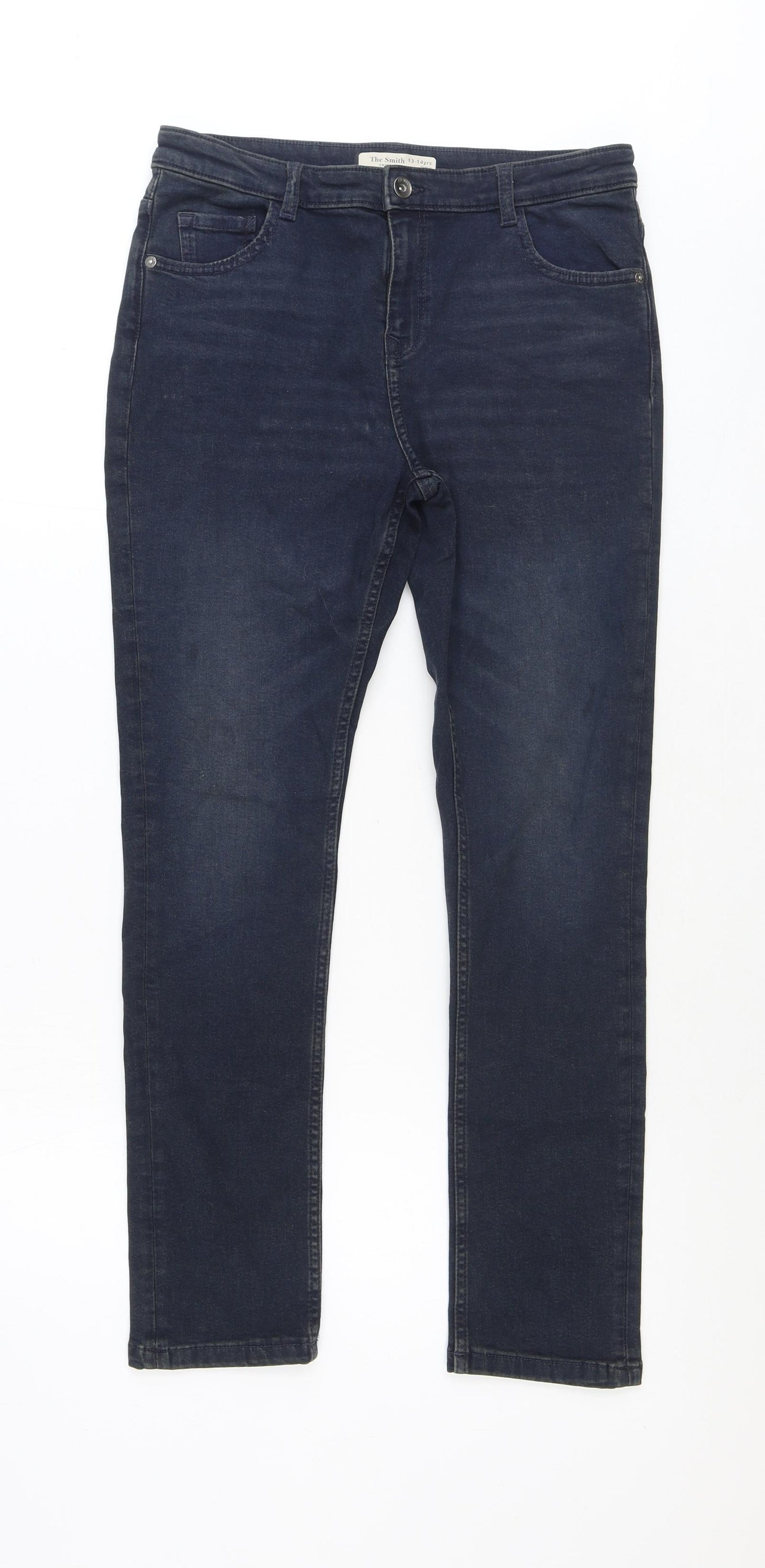 Marks and Spencer Girls Blue Cotton Straight Jeans Size 13-14 Years Regular Zip