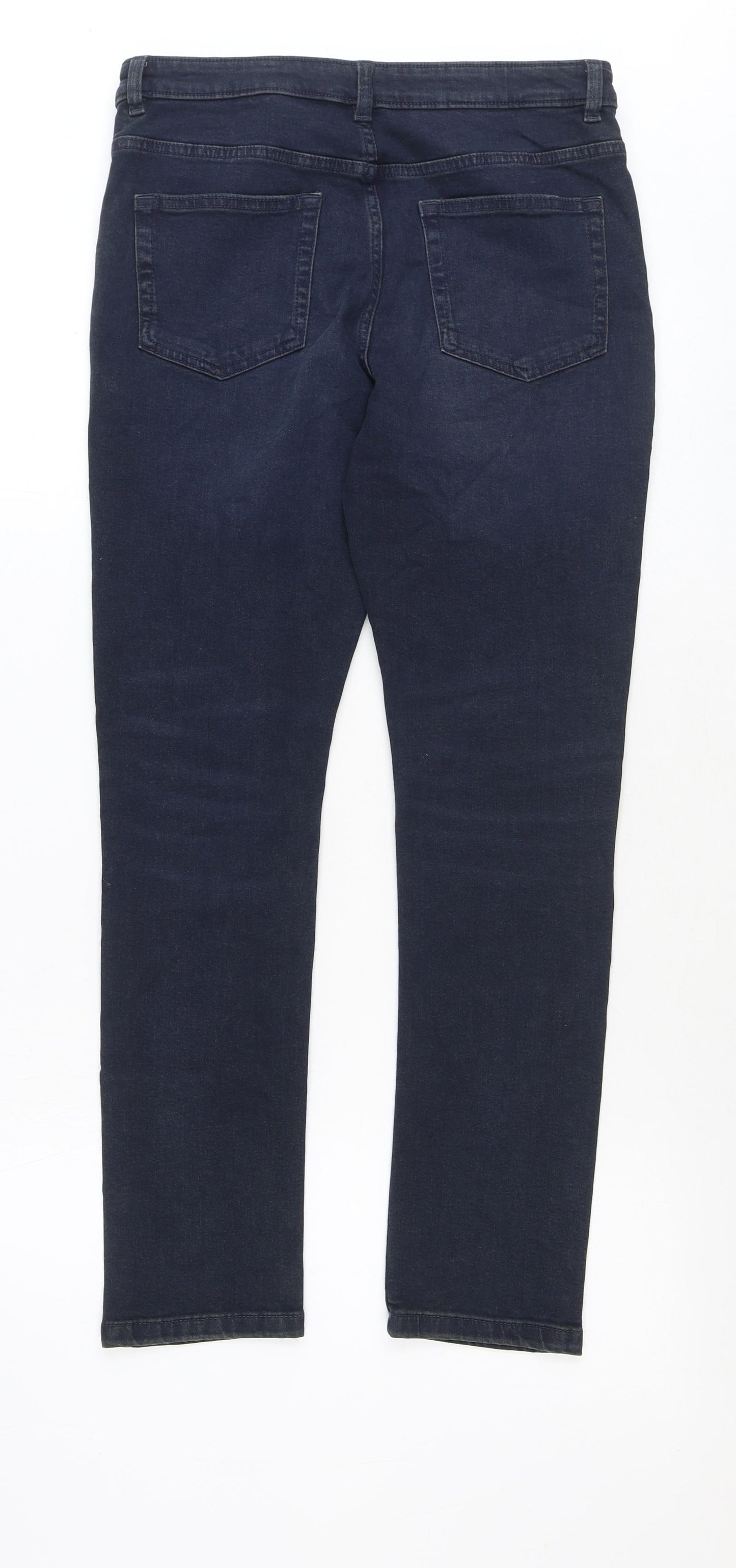 Marks and Spencer Girls Blue Cotton Straight Jeans Size 13-14 Years Regular Zip