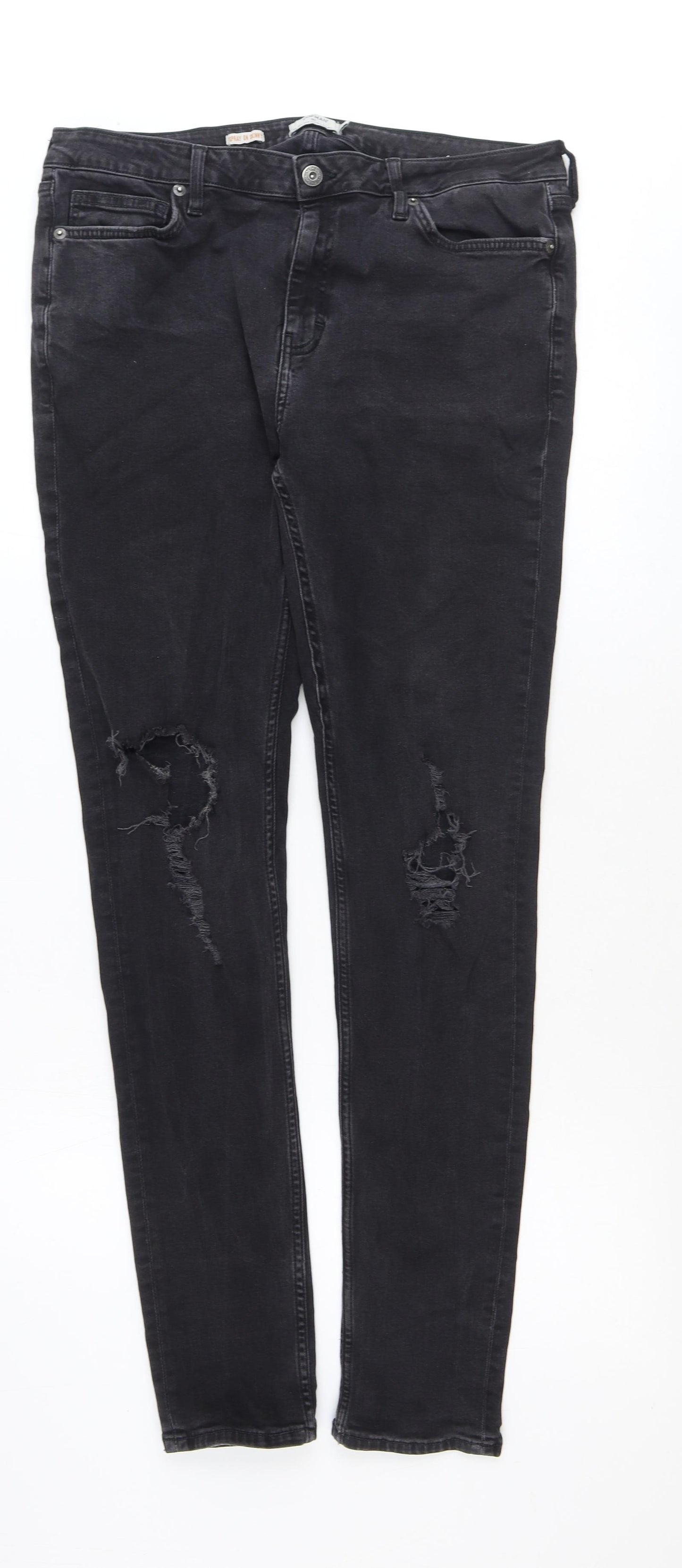 Topman Womens Black Cotton Skinny Jeans Size 36 in Extra-Slim Zip