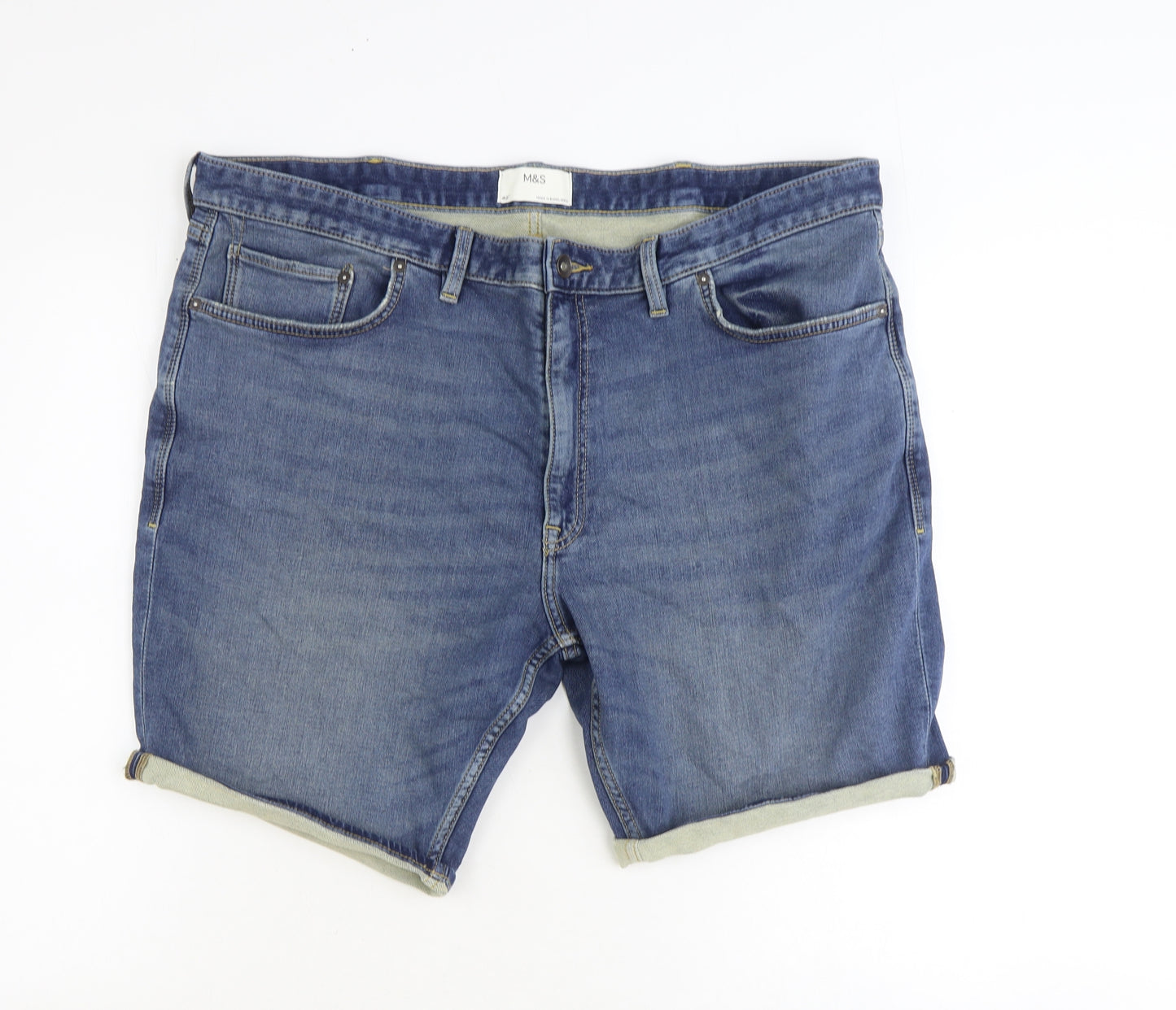Marks and Spencer Mens Blue Cotton Biker Shorts Size 42 in Regular Zip