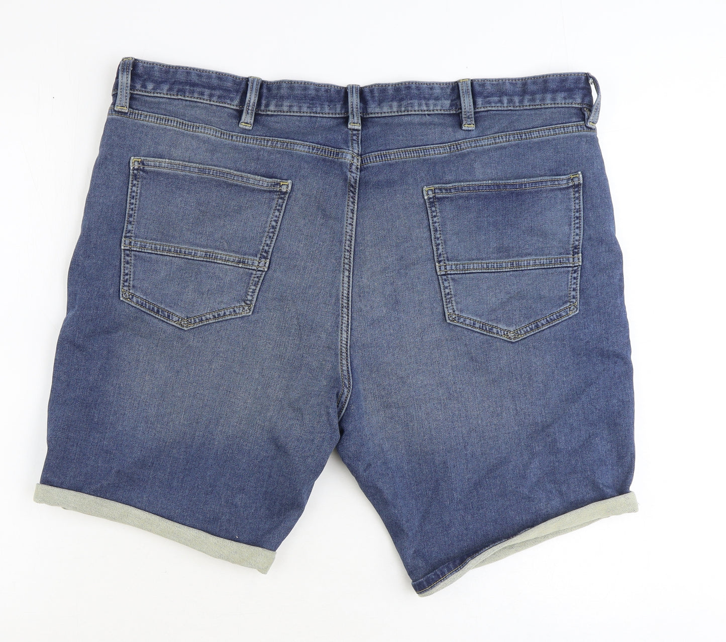 Marks and Spencer Mens Blue Cotton Biker Shorts Size 42 in Regular Zip