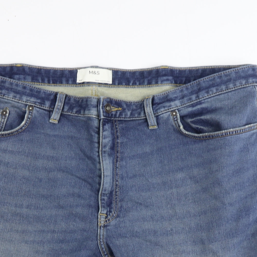 Marks and Spencer Mens Blue Cotton Biker Shorts Size 42 in Regular Zip