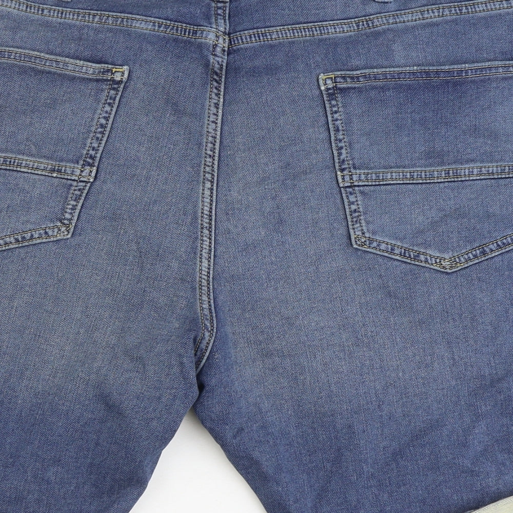 Marks and Spencer Mens Blue Cotton Biker Shorts Size 42 in Regular Zip