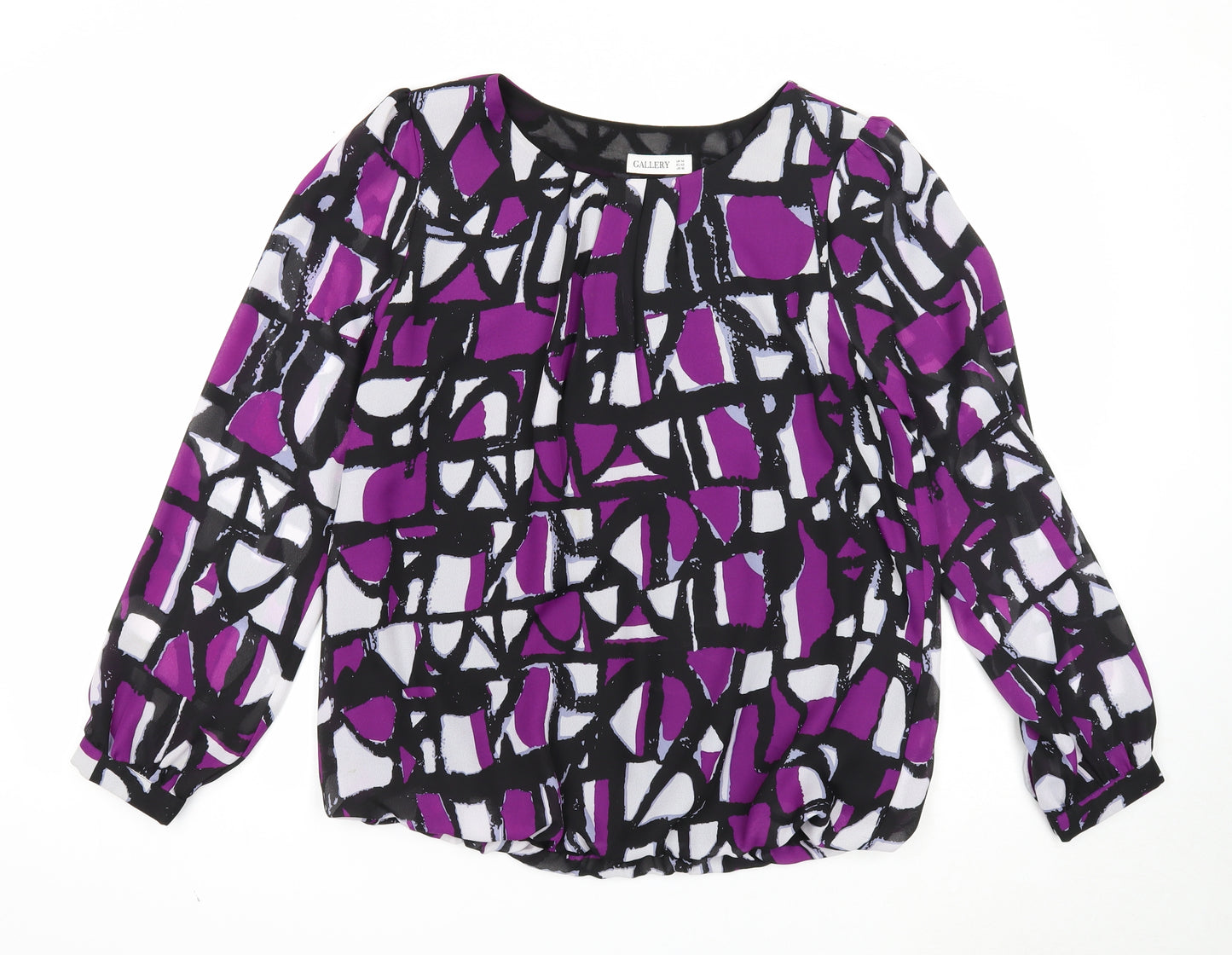 Gallery Womens Black Geometric Polyester Basic Blouse Size 14 Boat Neck