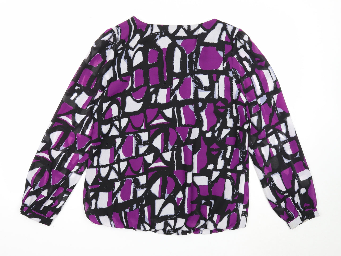 Gallery Womens Black Geometric Polyester Basic Blouse Size 14 Boat Neck