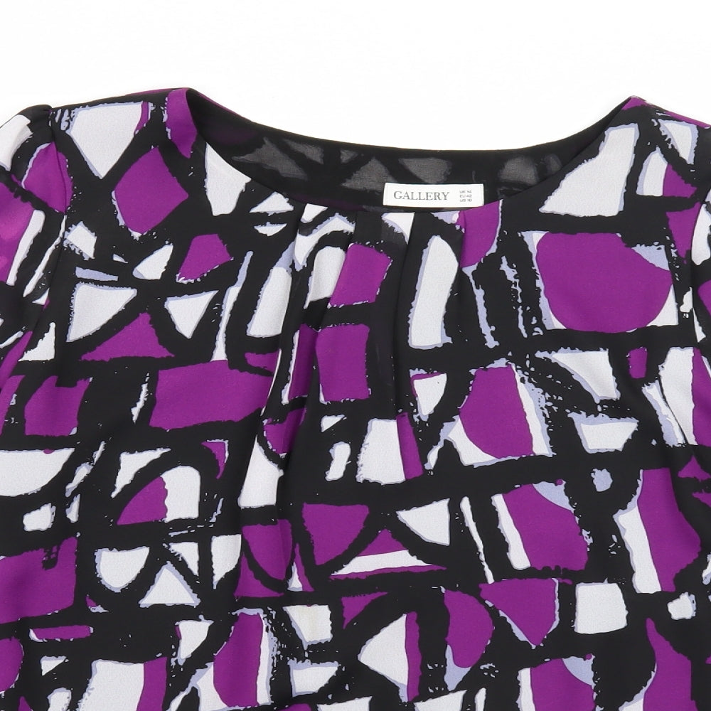 Gallery Womens Black Geometric Polyester Basic Blouse Size 14 Boat Neck
