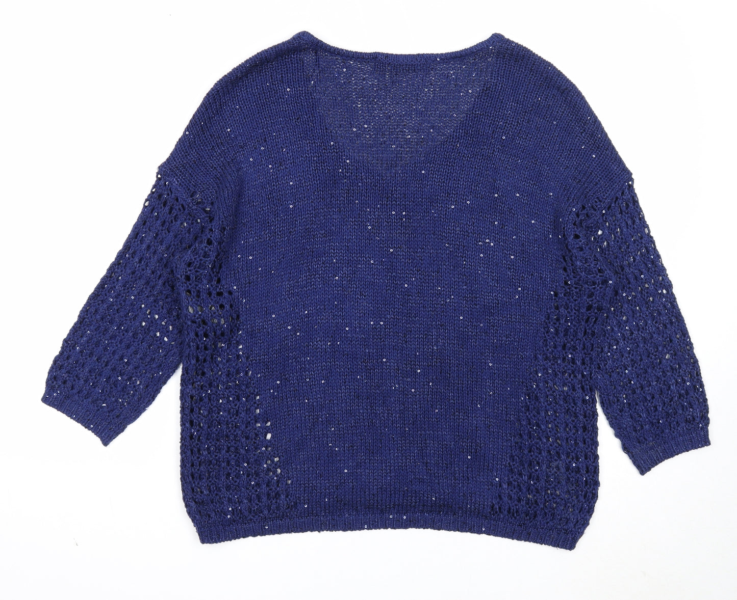 Marks and Spencer Womens Blue V-Neck Cotton Pullover Jumper Size 12