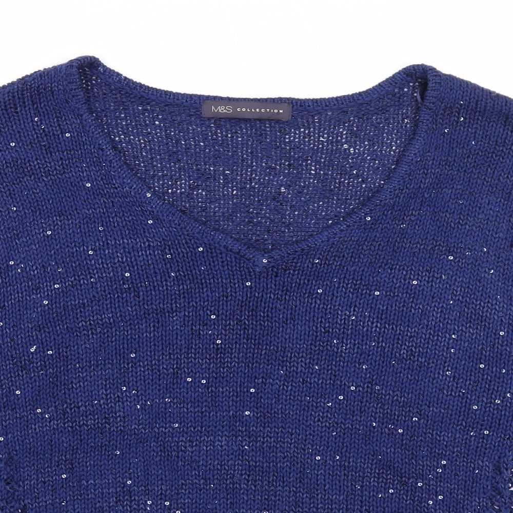 Marks and Spencer Womens Blue V-Neck Cotton Pullover Jumper Size 12