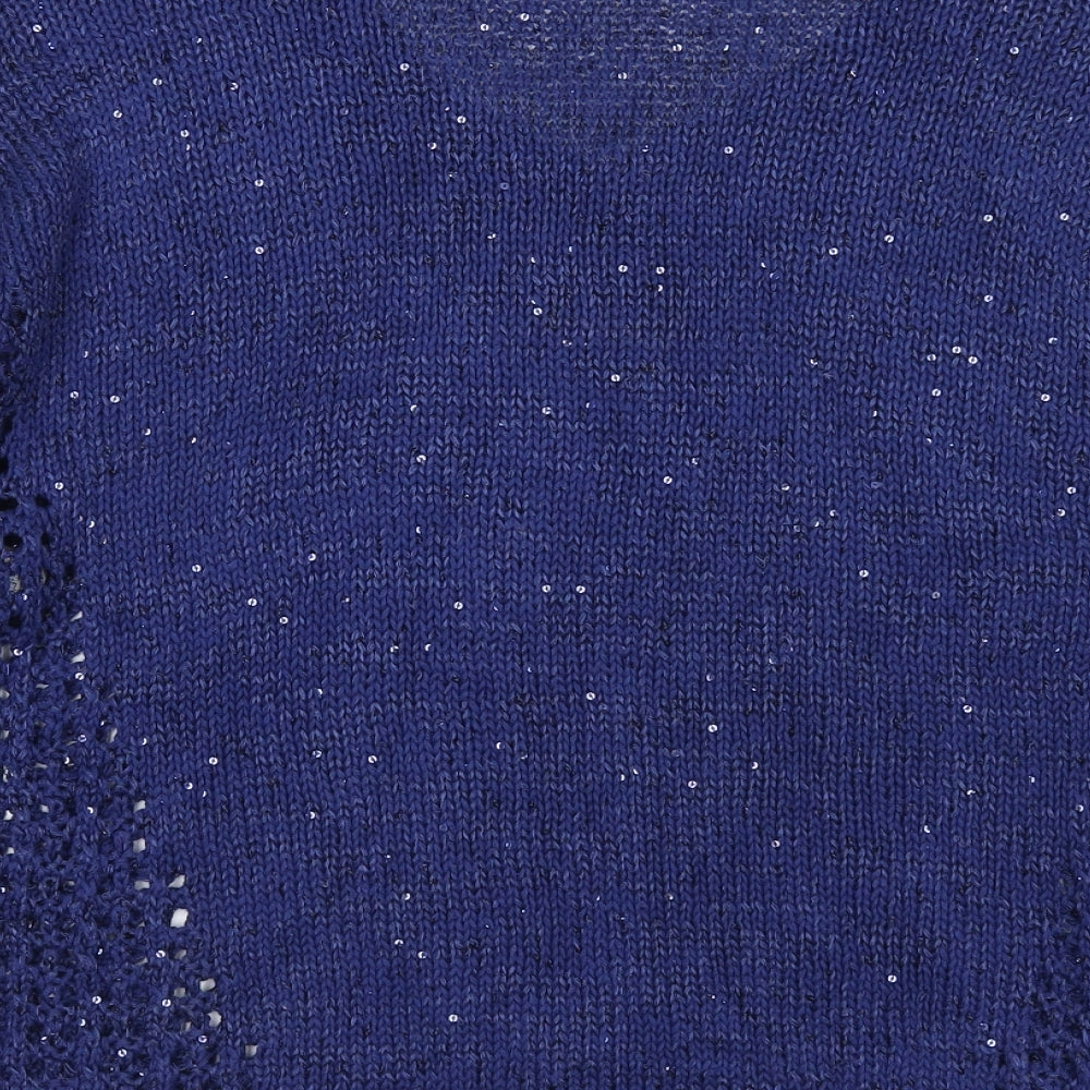 Marks and Spencer Womens Blue V-Neck Cotton Pullover Jumper Size 12