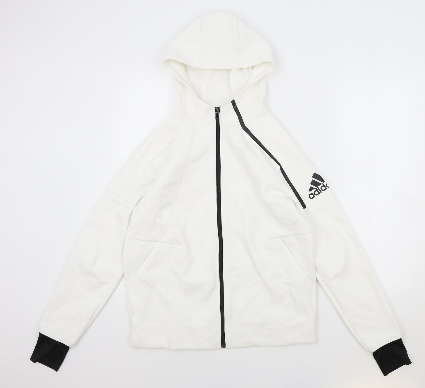 adidas Boys White Cotton Full Zip Hoodie Size 13-14 Years Zip