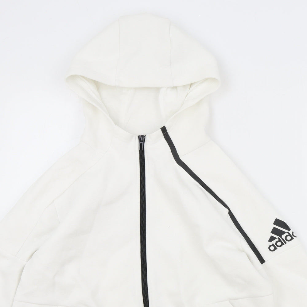 adidas Boys White Cotton Full Zip Hoodie Size 13-14 Years Zip