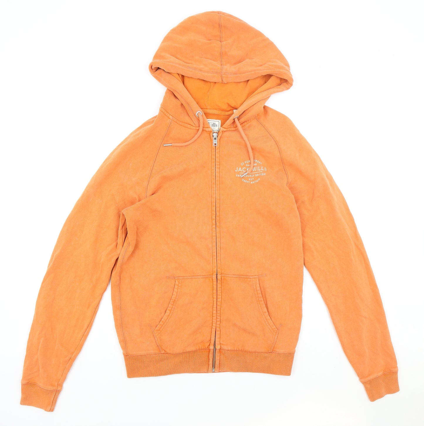Jack Wills Mens Orange Cotton Full Zip Hoodie Size S