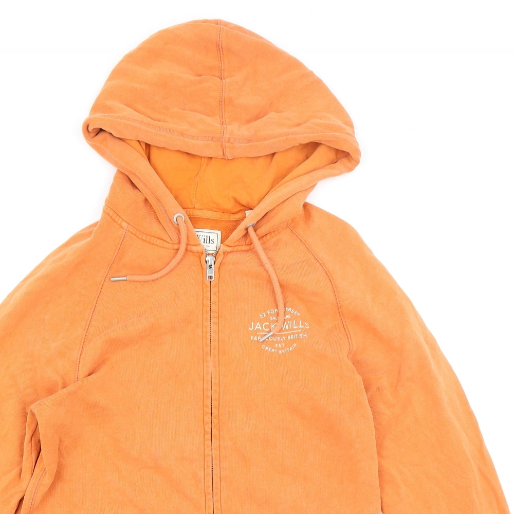 Jack Wills Mens Orange Cotton Full Zip Hoodie Size S