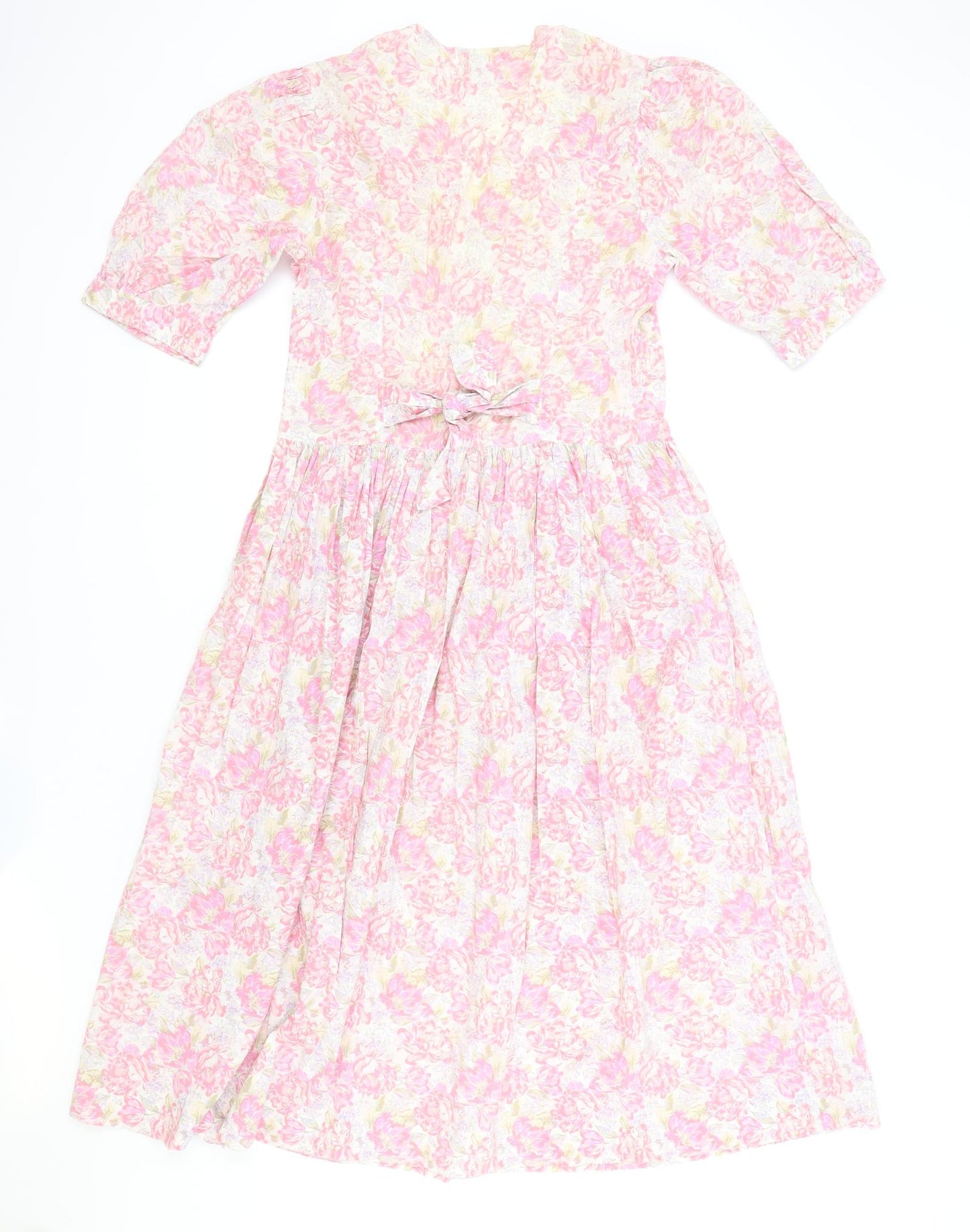 Laura Ashley Womens Pink Floral Cotton A-Line Size 14 V-Neck Zip - Lace Detail